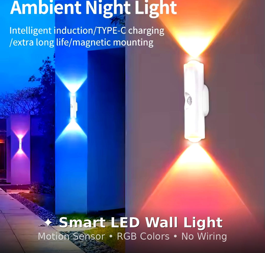 Three-Color LED Wall Light – Rechargeable & Motion Sensor Night Light
